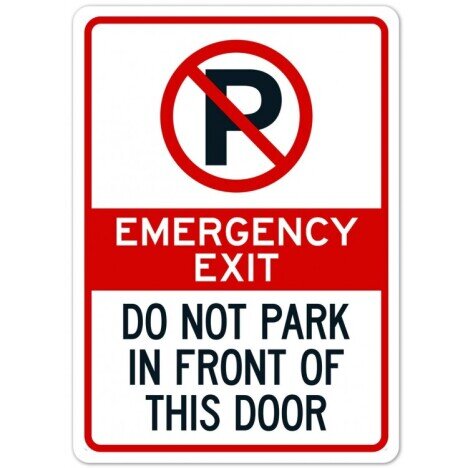 Emergency exit do not park in front of this door signs