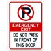 Emergency exit do not park in front of this door signs